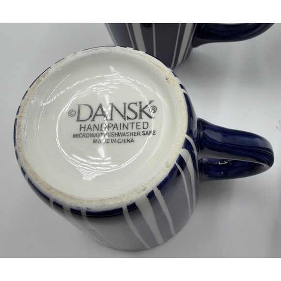DANSK Mugs, Set Of 6, Cobalt Blue/White Stripe Hand painted, Kayla Blue, 12 oz - Picture 5 of 5